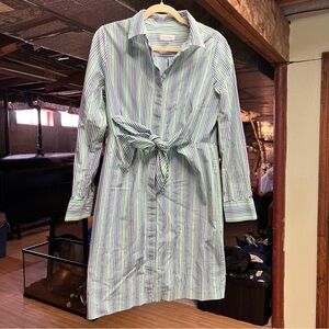 Calvin Klein Green Striped Long Sleeve Dress